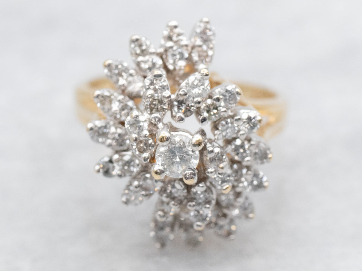 Spiraling Diamond Cluster Ring