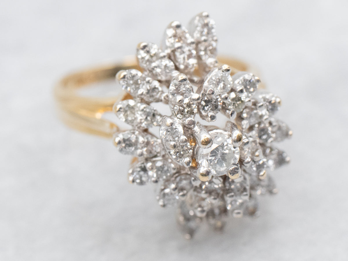 Spiraling Diamond Cluster Ring