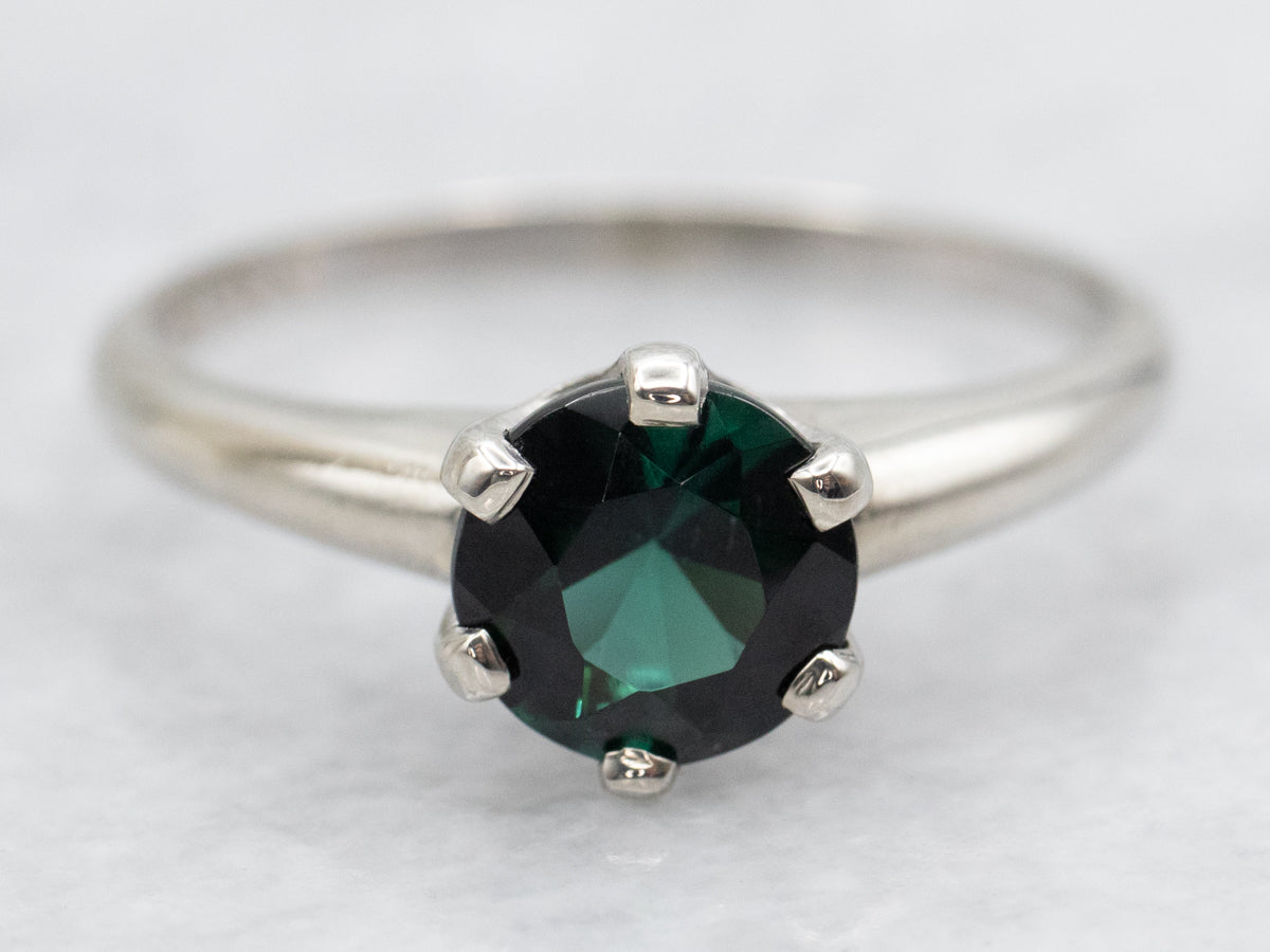 Indicolite Tourmaline Solitaire Ring in White Gold