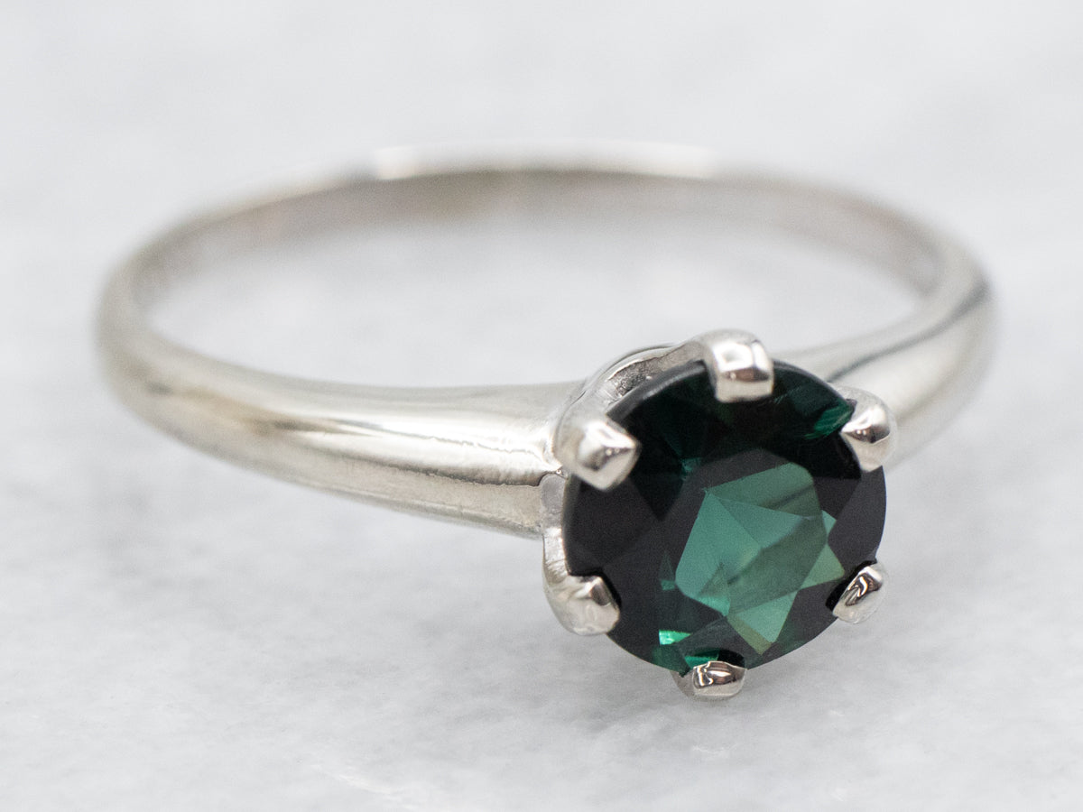 Indicolite Tourmaline Solitaire Ring in White Gold