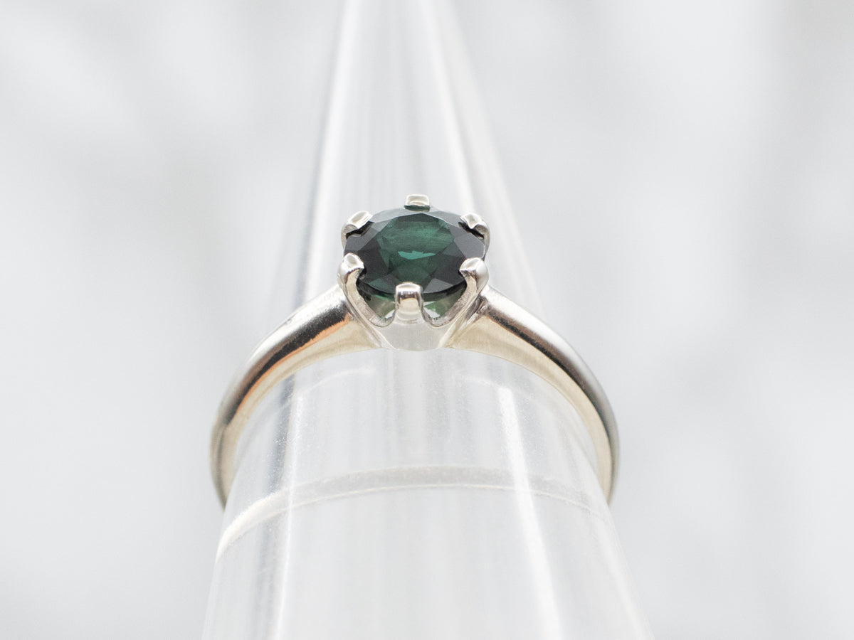 Indicolite Tourmaline Solitaire Ring in White Gold