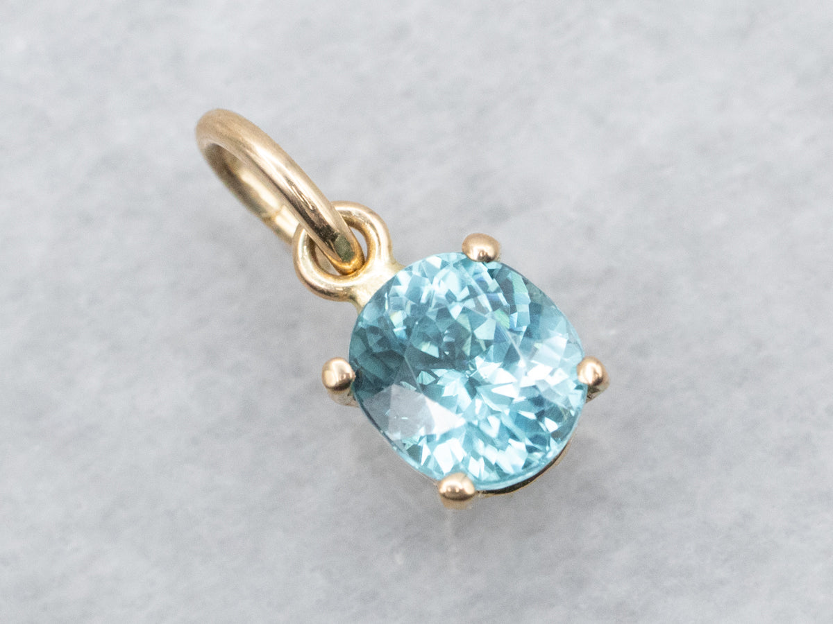 Yellow Gold Blue Zircon Solitaire Pendant