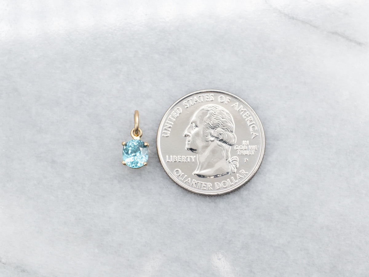 Yellow Gold Blue Zircon Solitaire Pendant