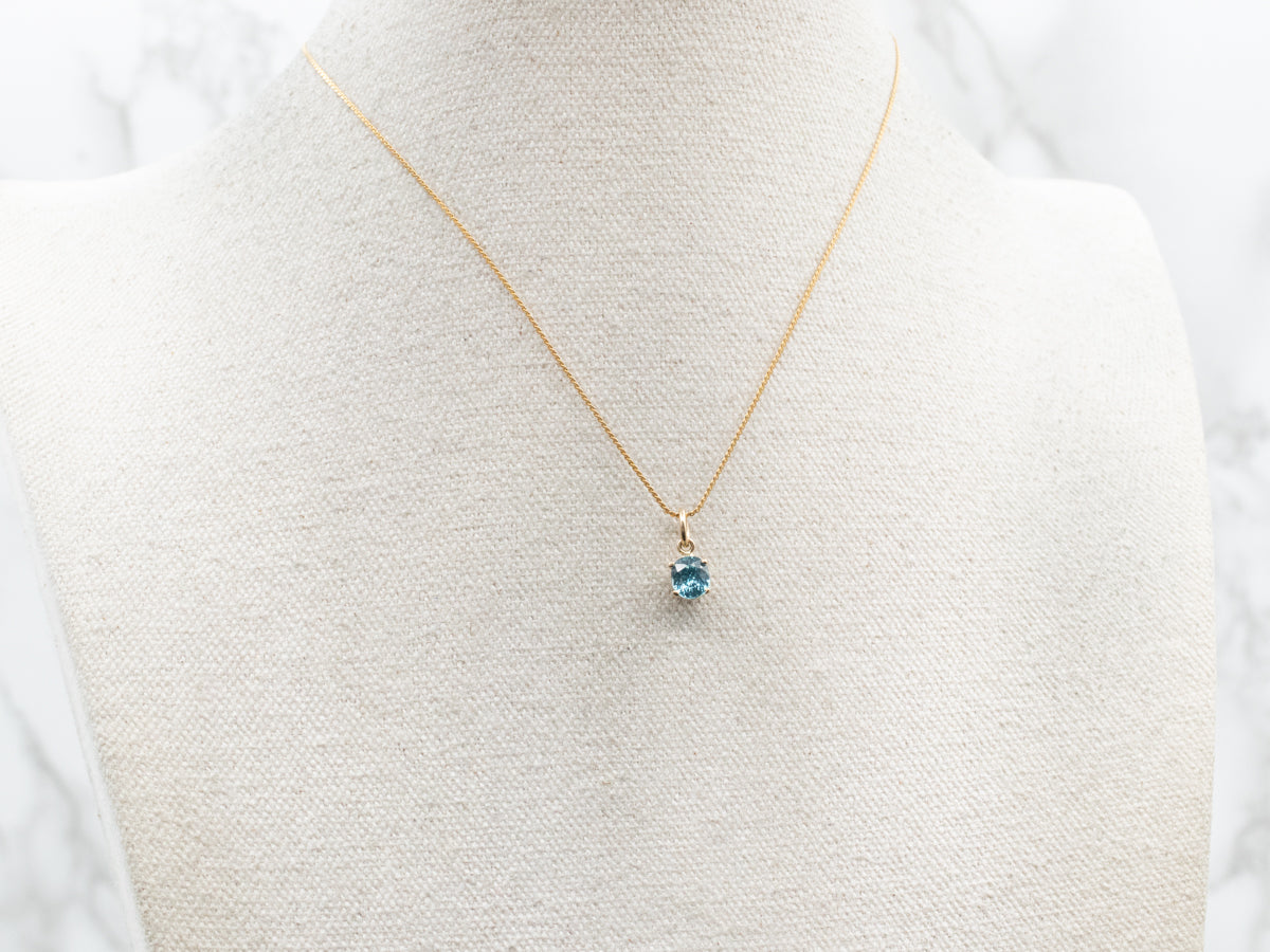 Yellow Gold Blue Zircon Solitaire Pendant