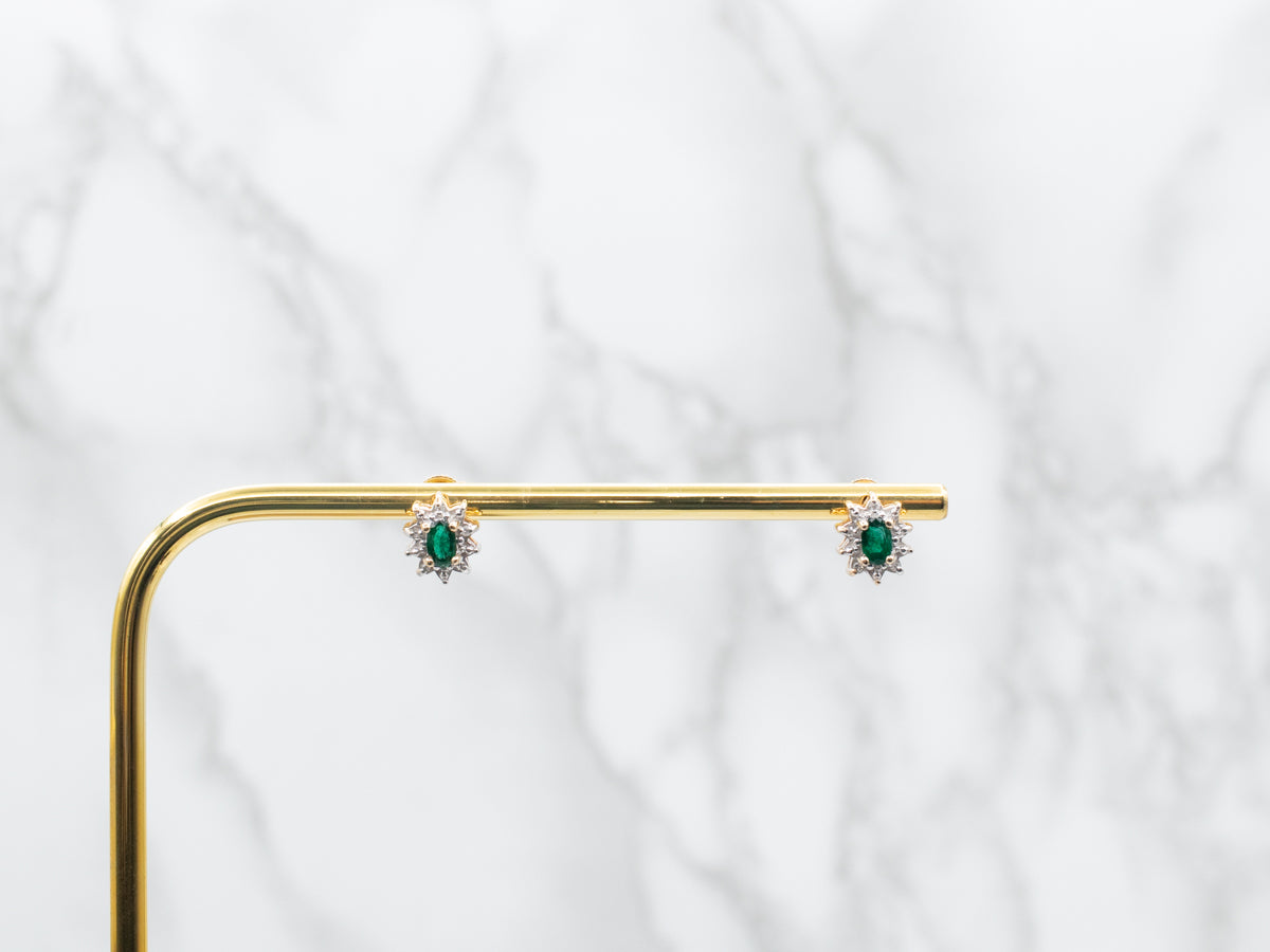 Emerald and Diamond Halo Stud Earrings