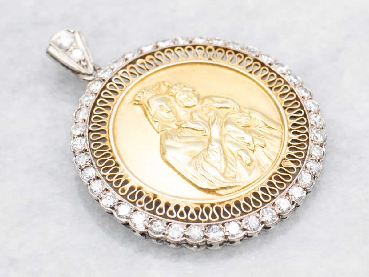 Vintage 1950s Madonna and Child Diamond Pendant