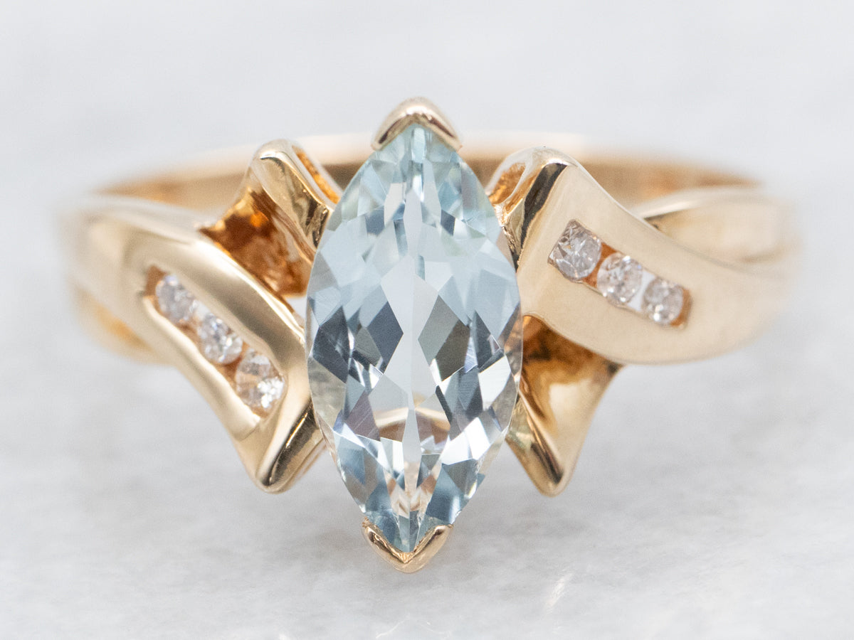 Marquise Aquamarine and Diamond Bypass Ring