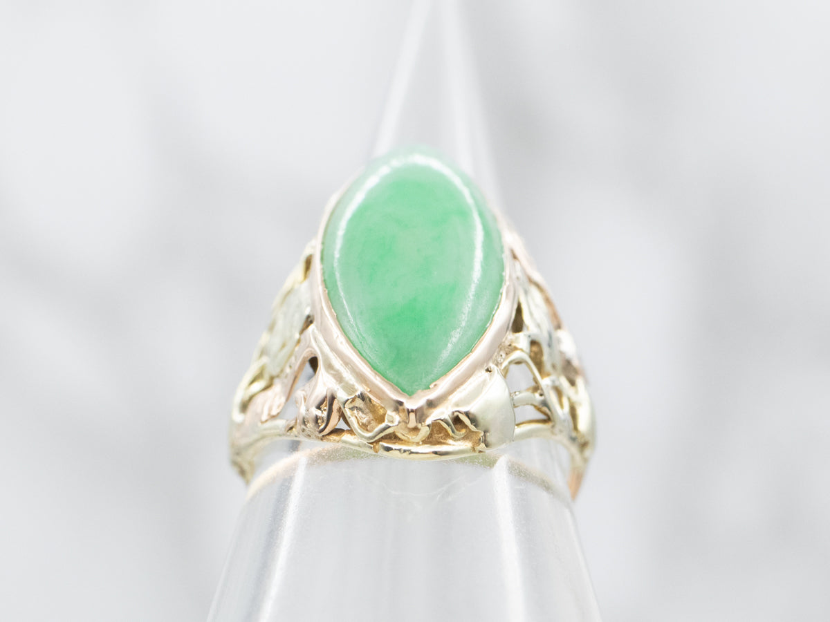 Floral Art Nouveau Era Jadeite Cocktail Ring