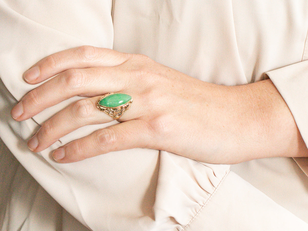 Floral Art Nouveau Era Jadeite Cocktail Ring