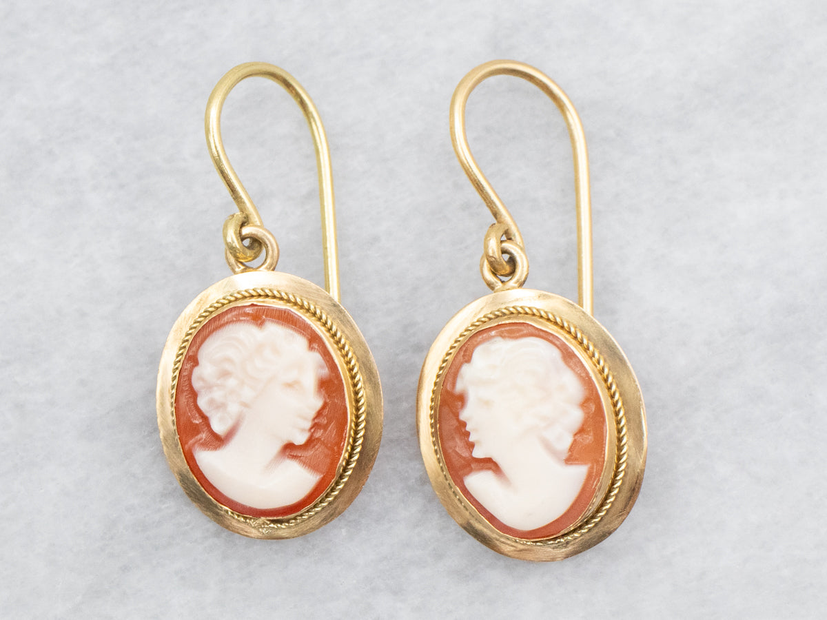 Italian Gold Cameo Drop Earrings