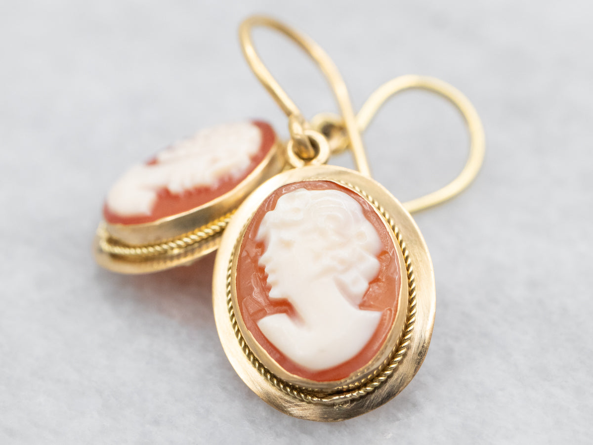 Italian Gold Cameo Drop Earrings