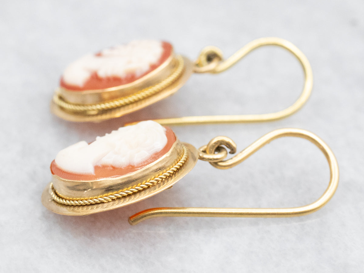 Italian Gold Cameo Drop Earrings