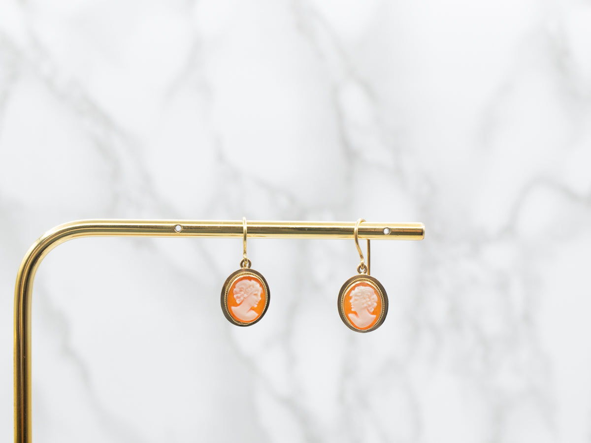 Italian Gold Cameo Drop Earrings