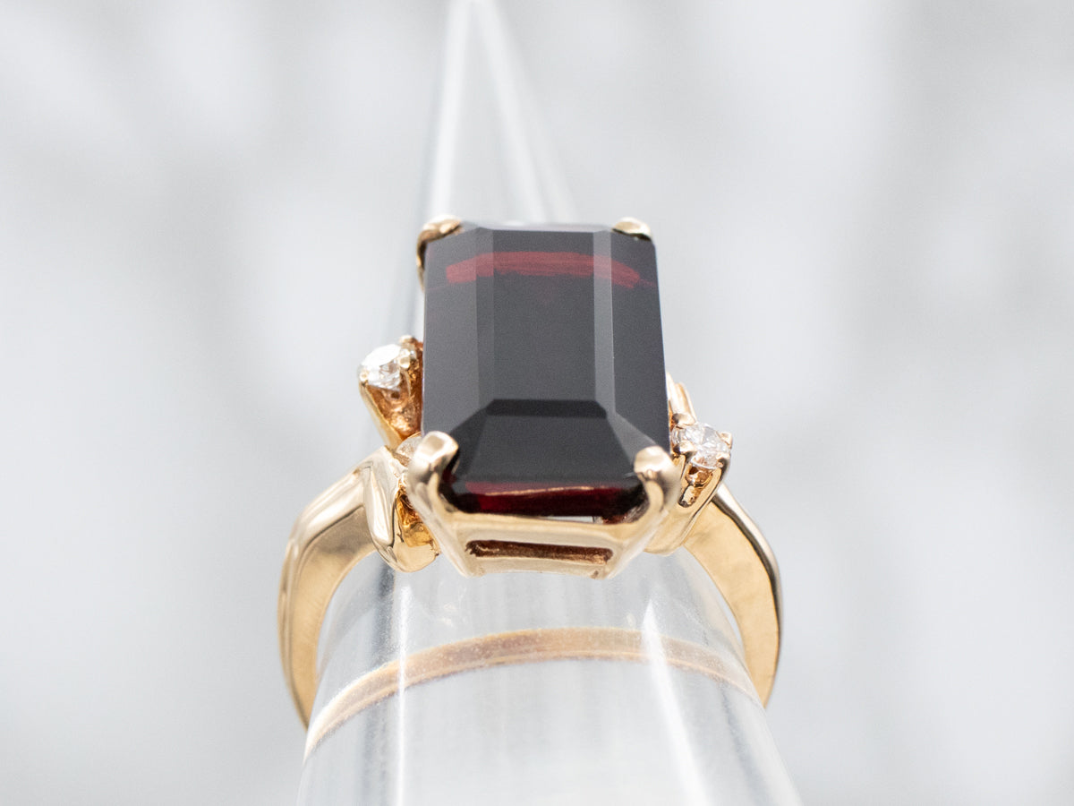 Elongated Garnet Bypass Ring with Diamond Accents