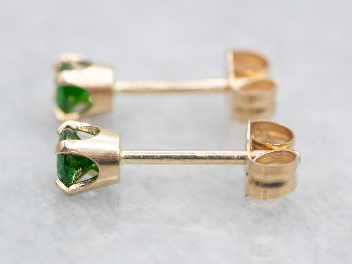 Yellow Gold Green Garnet Stud Earrings