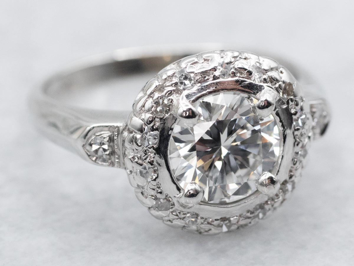 Platinum Diamond Engagement Ring with Diamond Halo