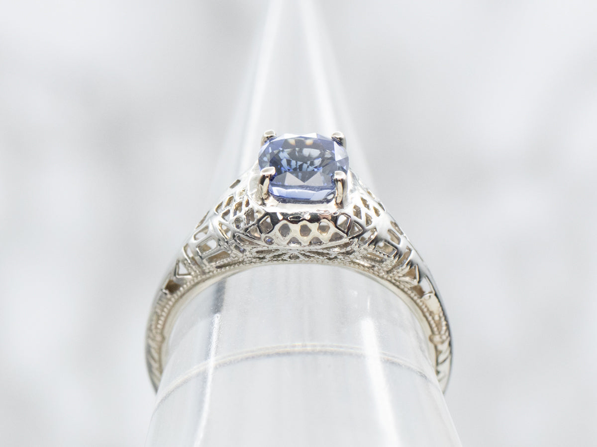 White Gold Art Deco Sapphire Solitaire Ring