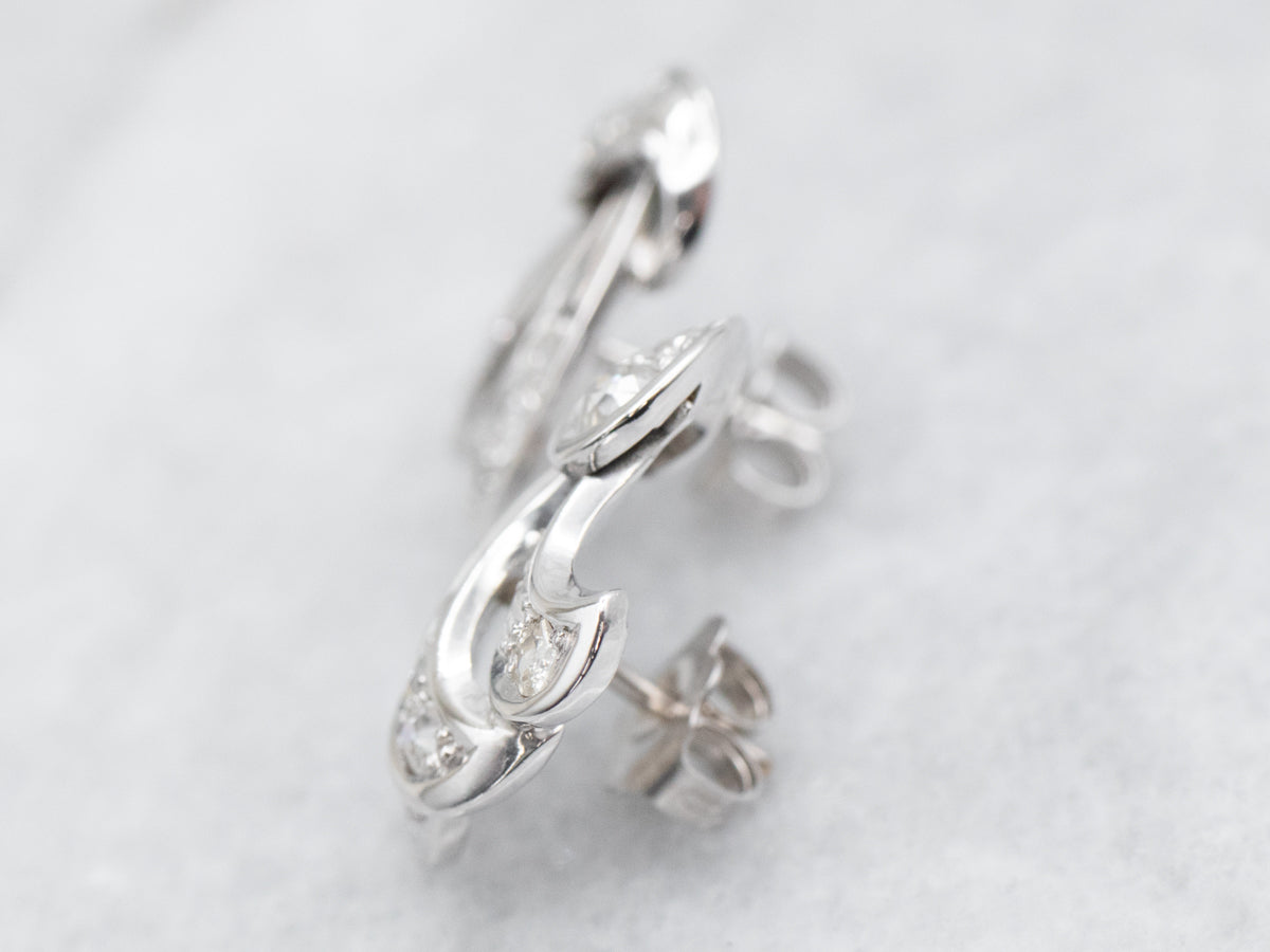 White Gold Old Mine Cut Diamond Flourish Stud Earrings