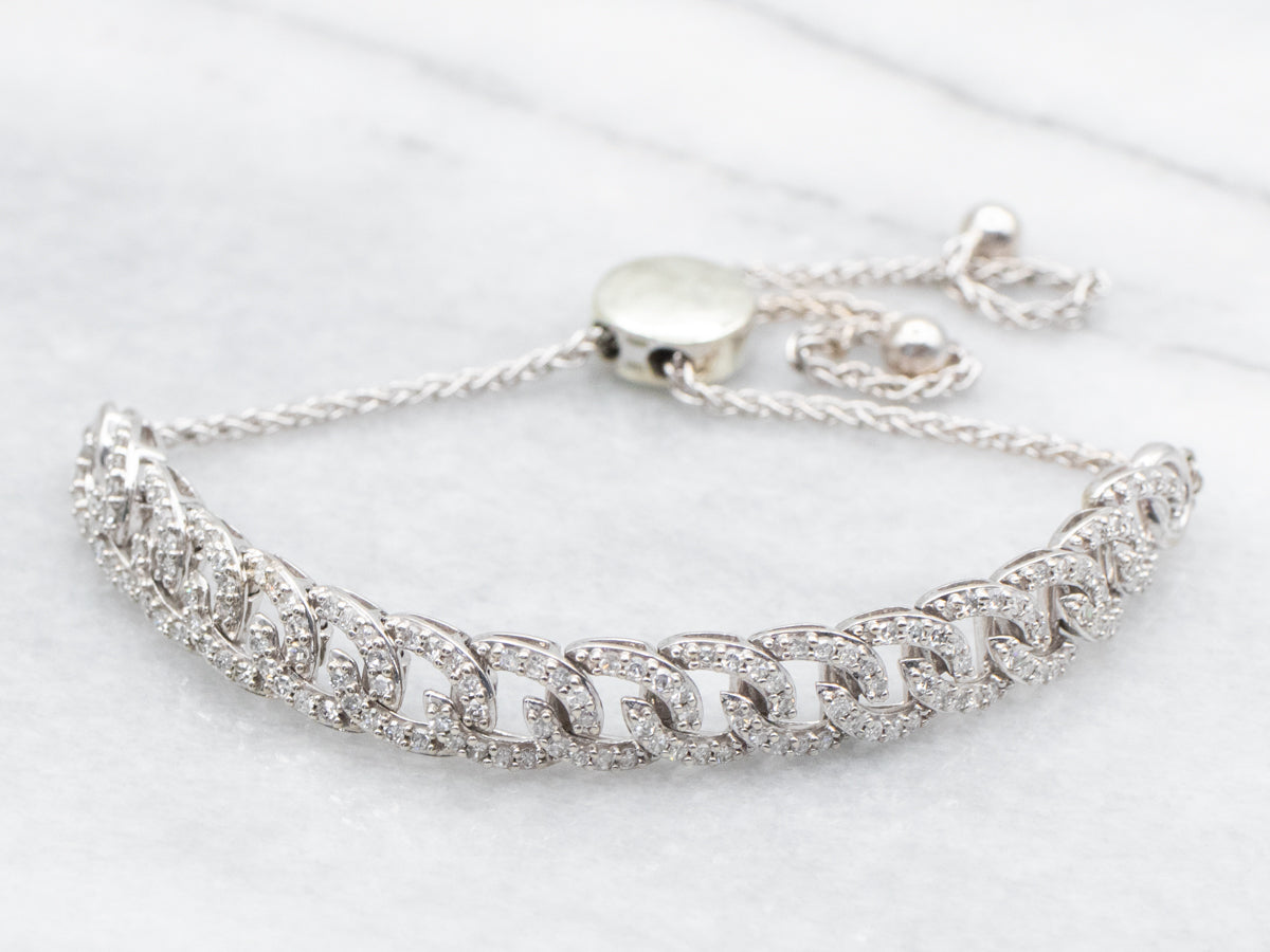 Diamond Encrusted Curb Link Bracelet with Slide Closure