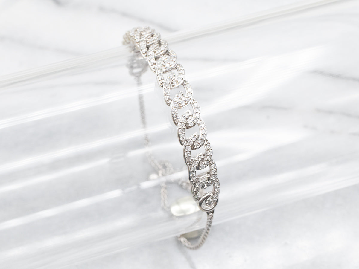 Diamond Encrusted Curb Link Bracelet with Slide Closure