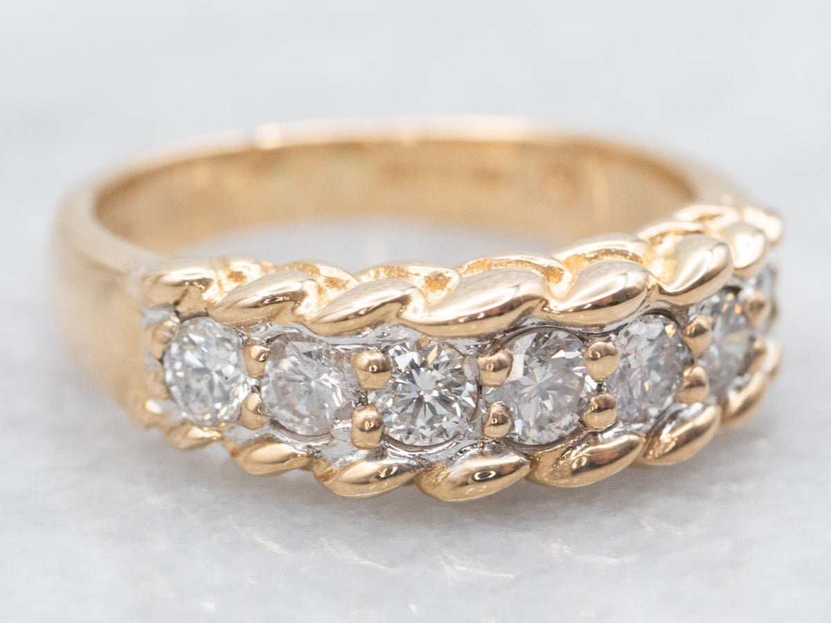 Diamond Wedding Band with Twisting Braided Detail