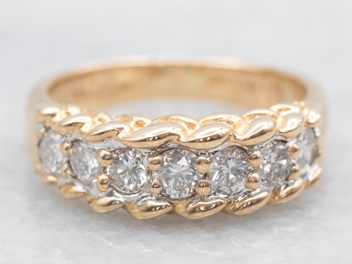 Diamond Wedding Band with Twisting Braided Detail