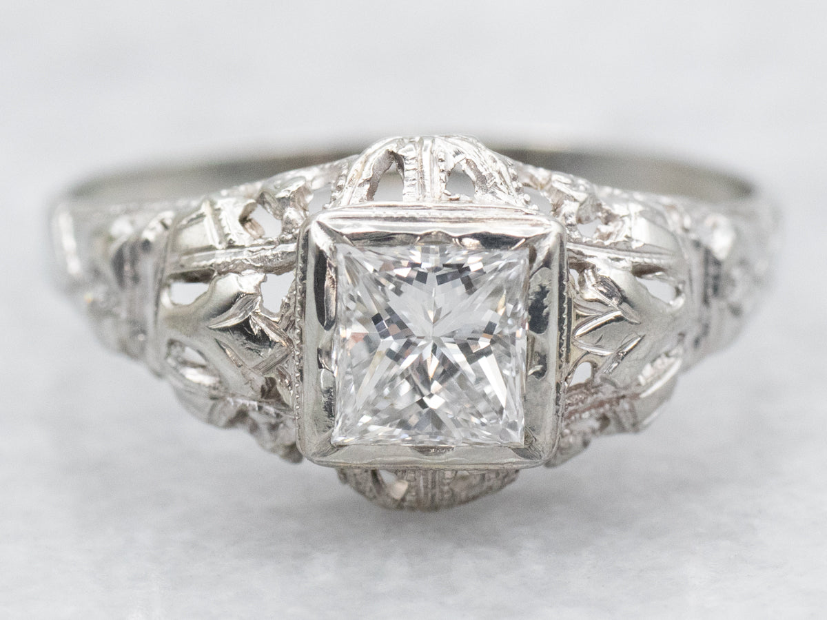 Art Deco Princess Cut Diamond Engagement Ring