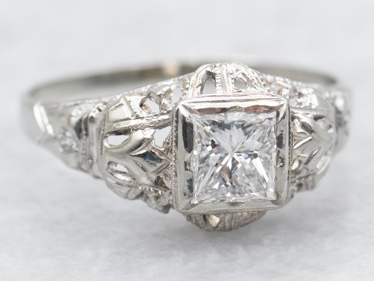 Art Deco Princess Cut Diamond Engagement Ring