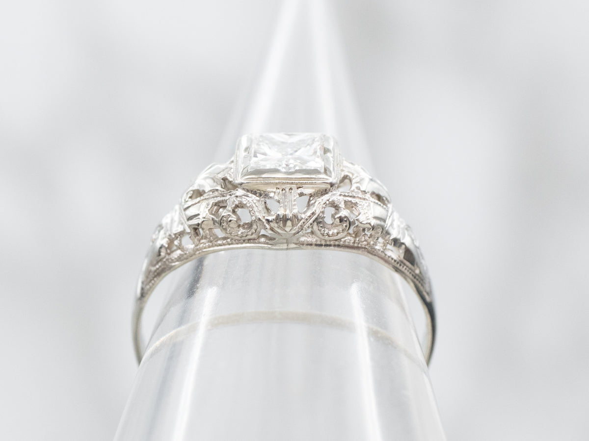 Art Deco Princess Cut Diamond Engagement Ring