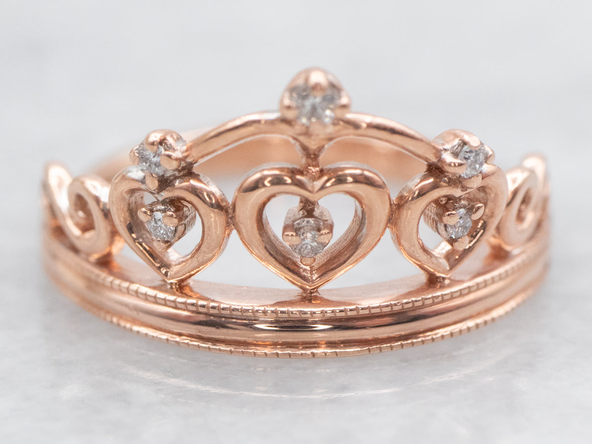 Ornate Rose Gold Diamond Crown Ring