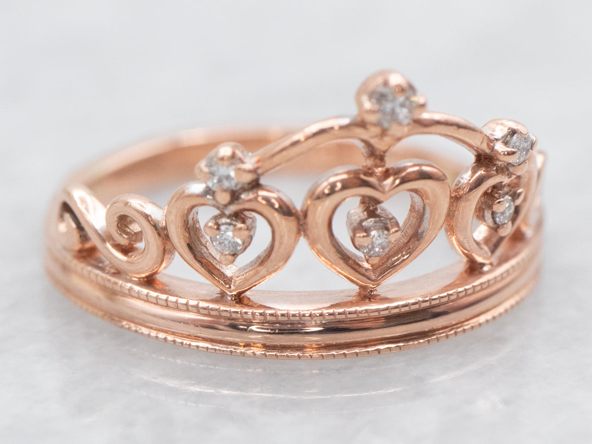 Ornate Rose Gold Diamond Crown Ring