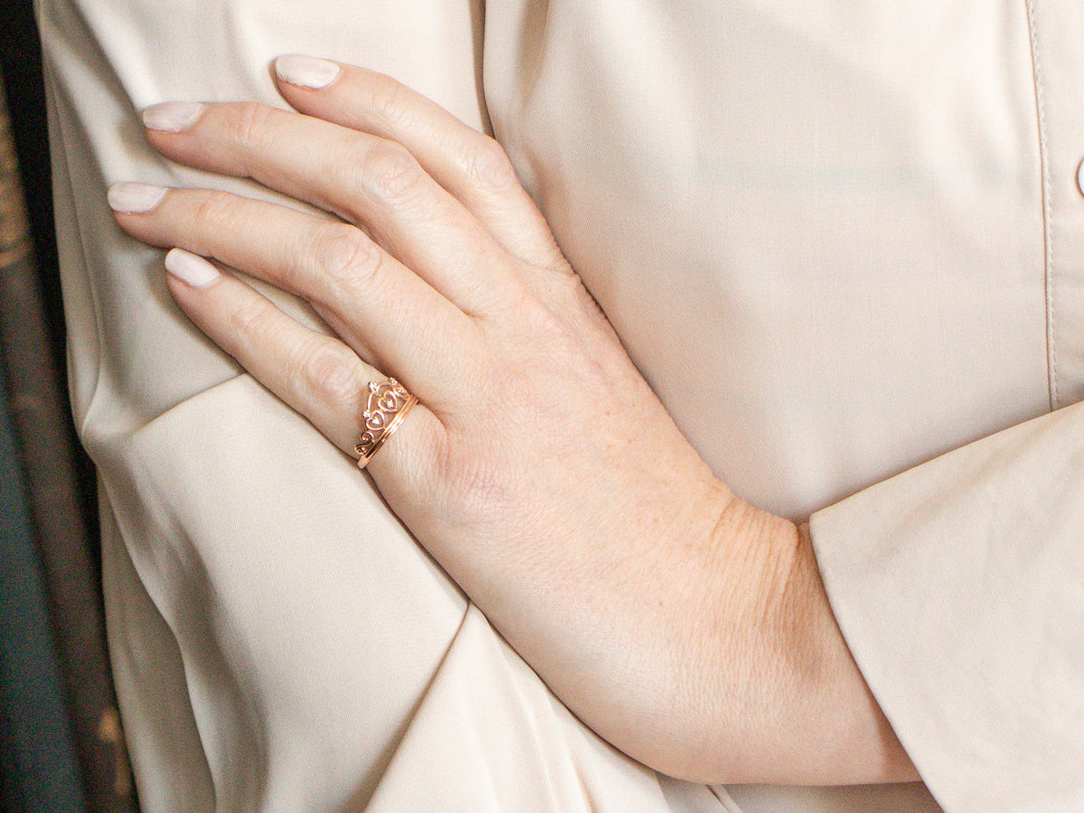 Ornate Rose Gold Diamond Crown Ring