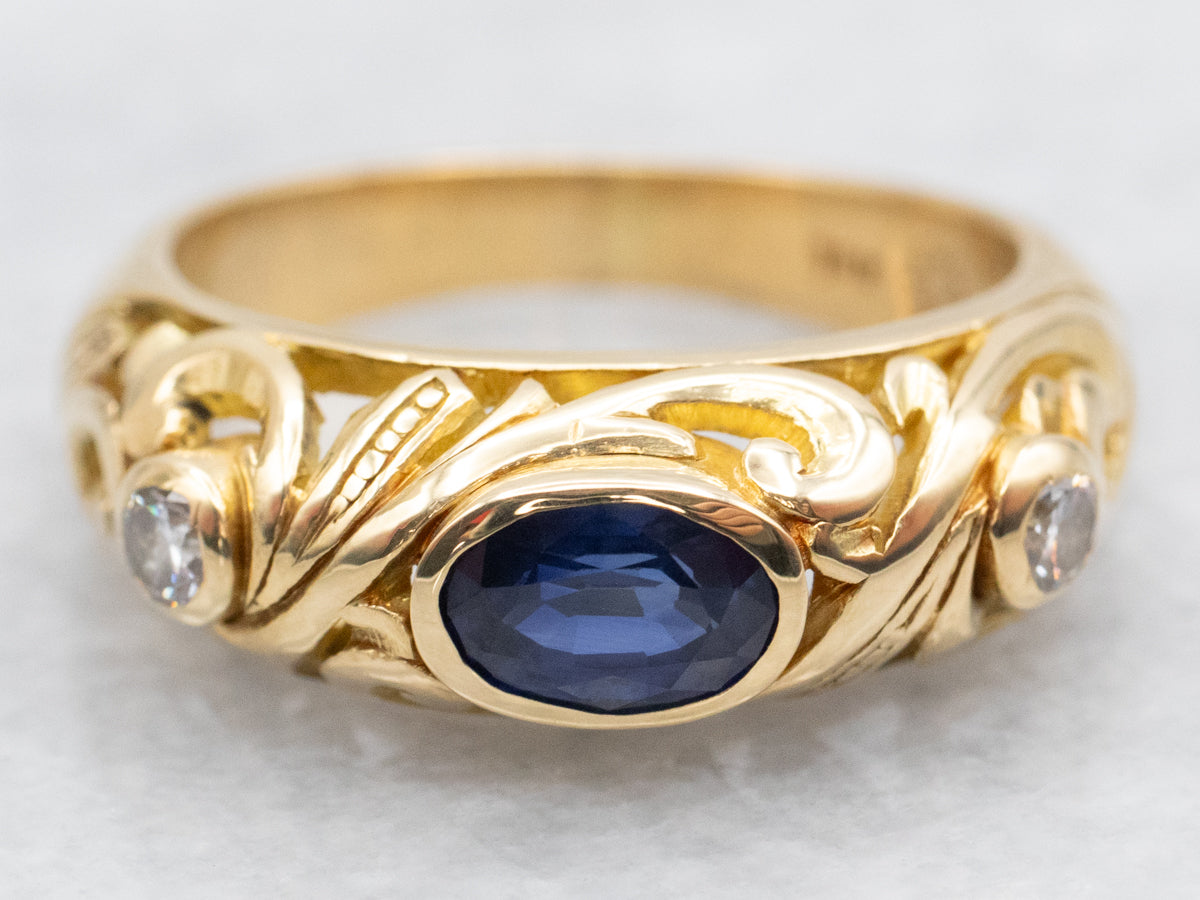 Lovely Bezel Set Sapphire and Diamond Ring