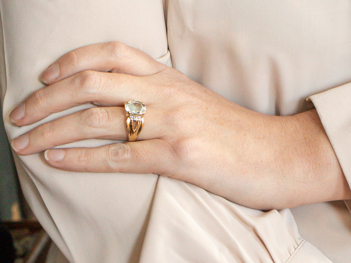 Modern Gold Aquamarine and Diamond Ring