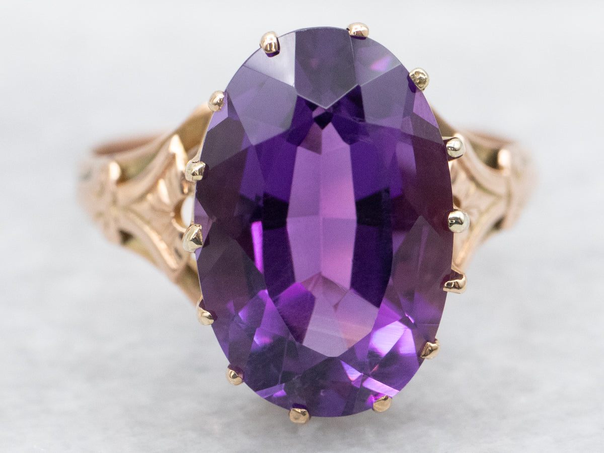 Antique Gold Amethyst Solitaire Ring