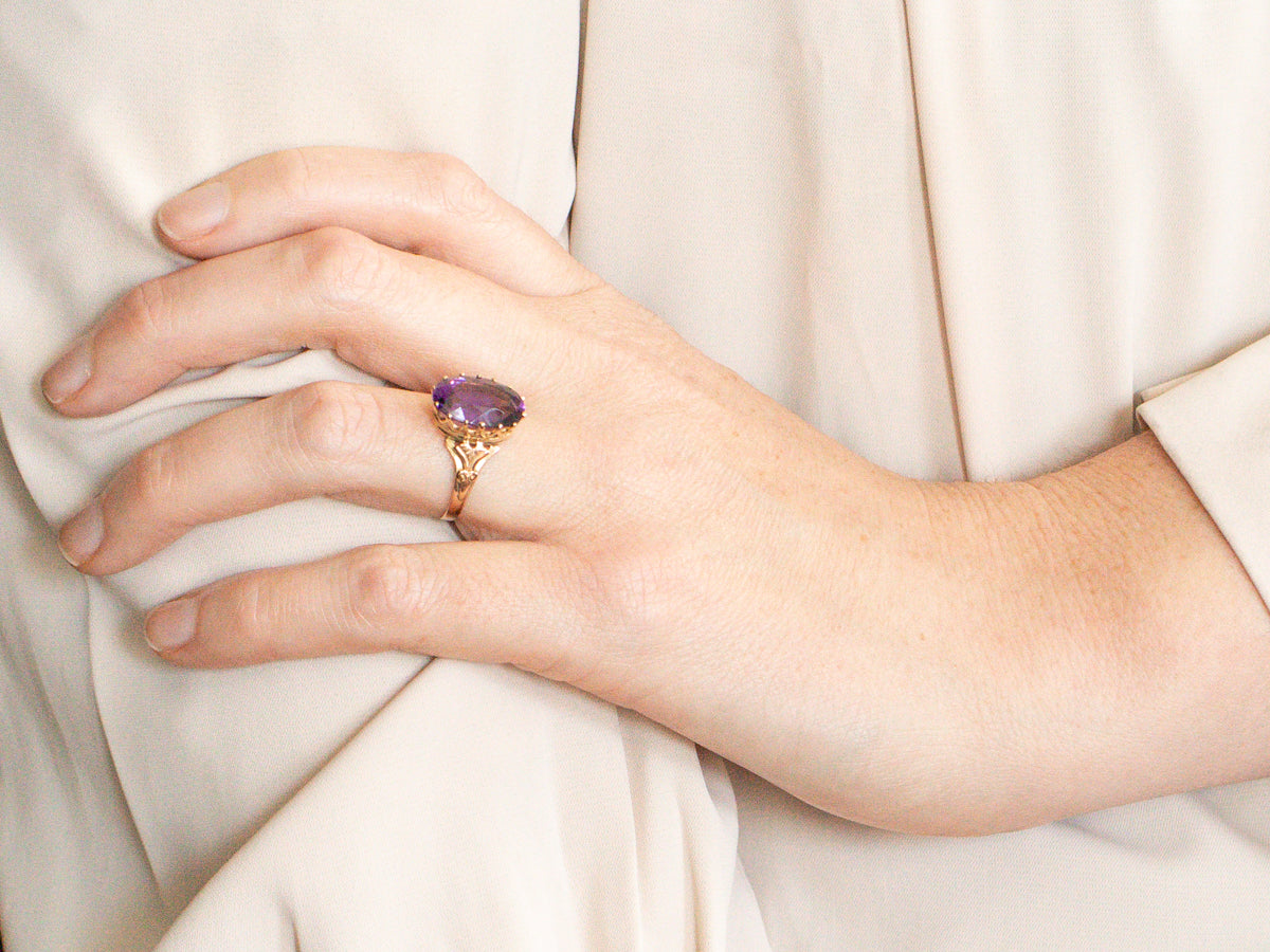 Antique Gold Amethyst Solitaire Ring