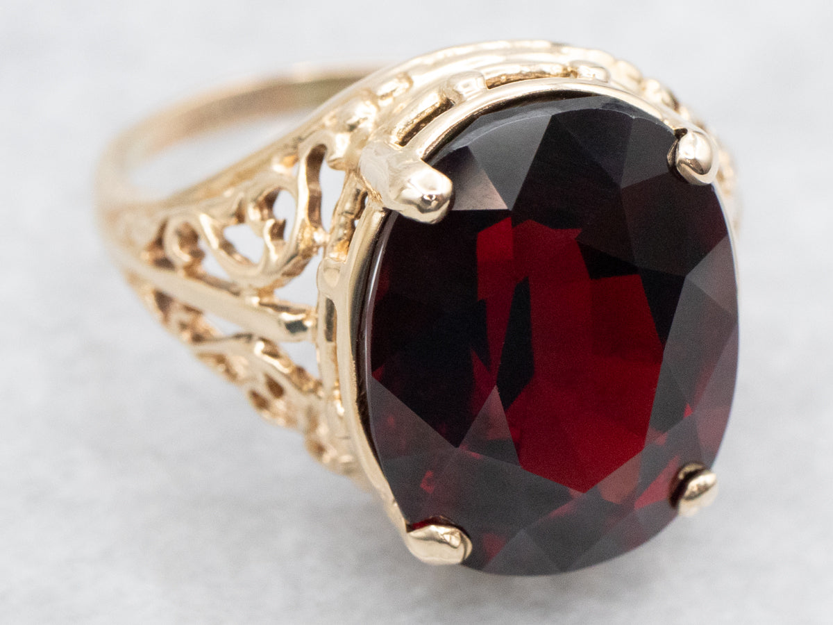 Garnet and Gold Filigree Cocktail Ring