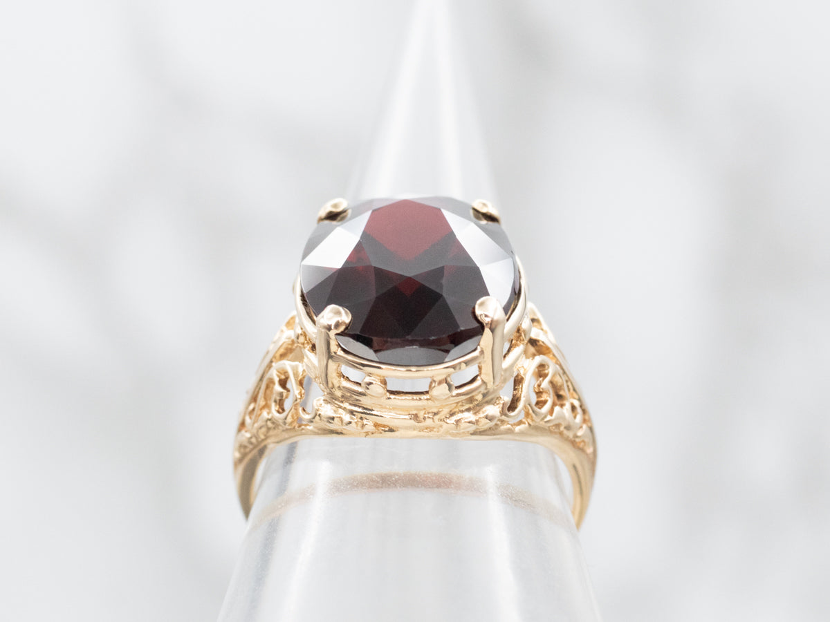 Garnet and Gold Filigree Cocktail Ring