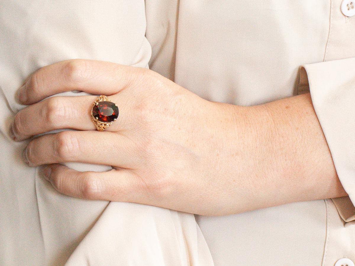 Garnet and Gold Filigree Cocktail Ring