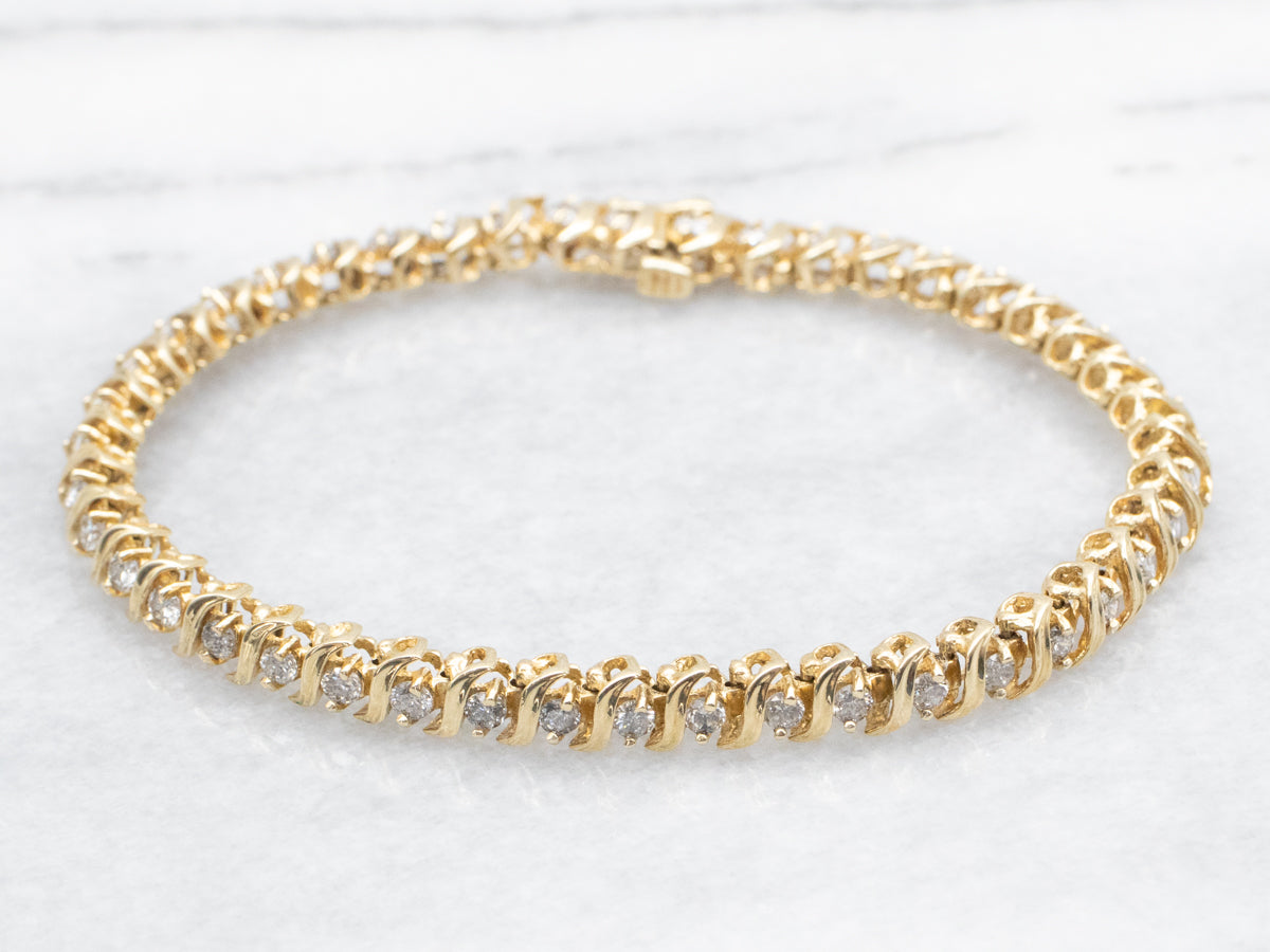 Modern Gold Diamond Tennis Bracelet