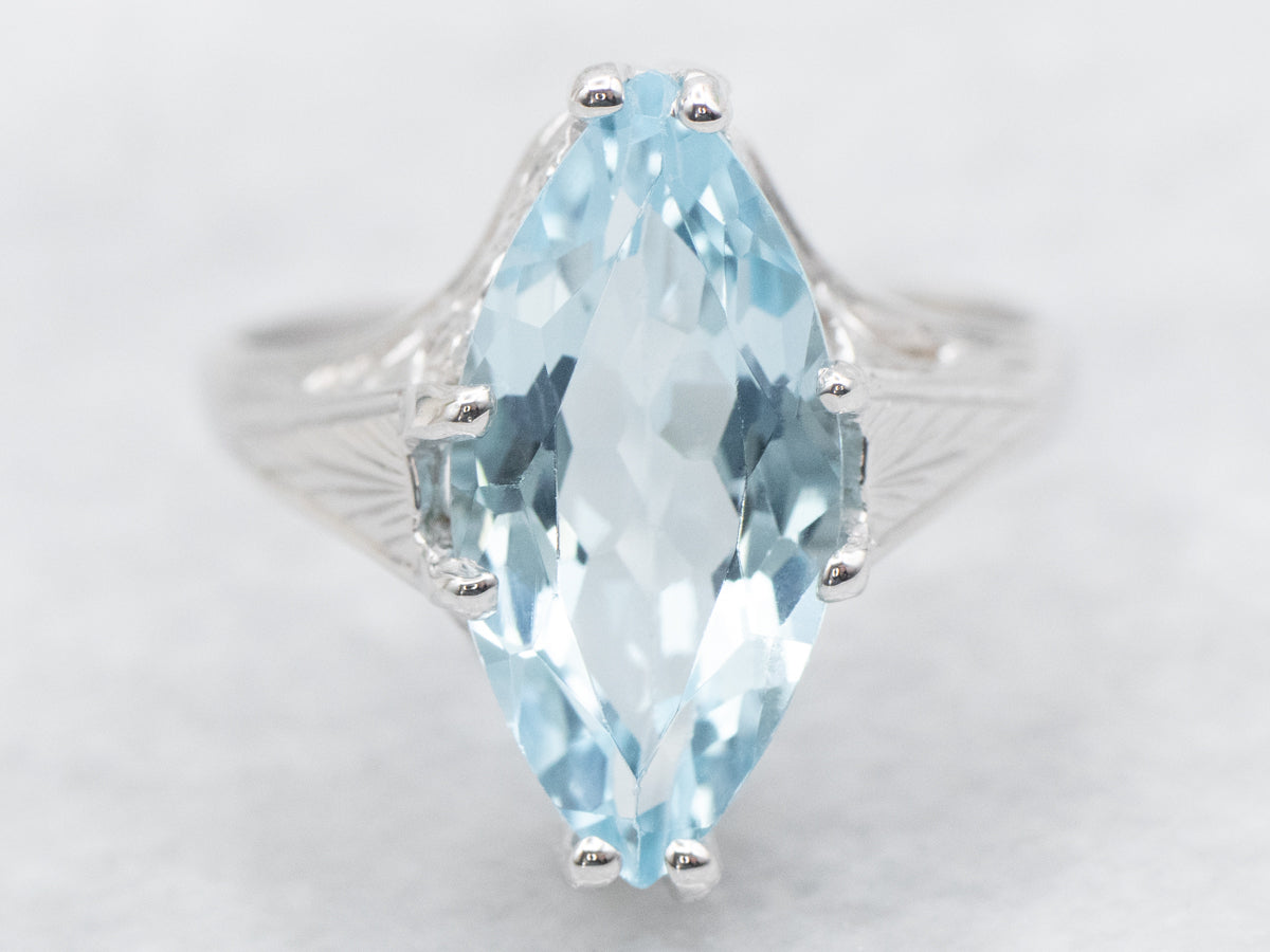 Art Deco Marquise Blue Topaz Solitaire Ring