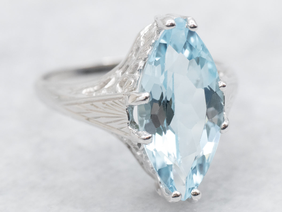 Art Deco Marquise Blue Topaz Solitaire Ring