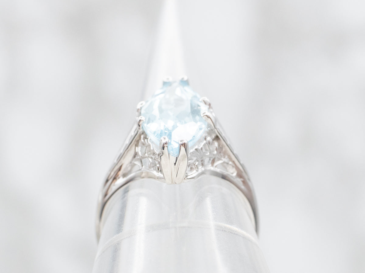 Art Deco Marquise Blue Topaz Solitaire Ring