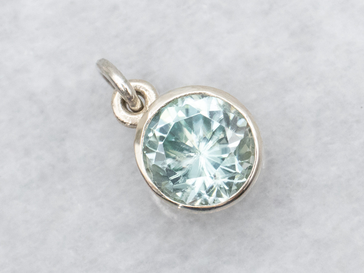 Bezel Set Round Blue Zircon Solitaire Pendant