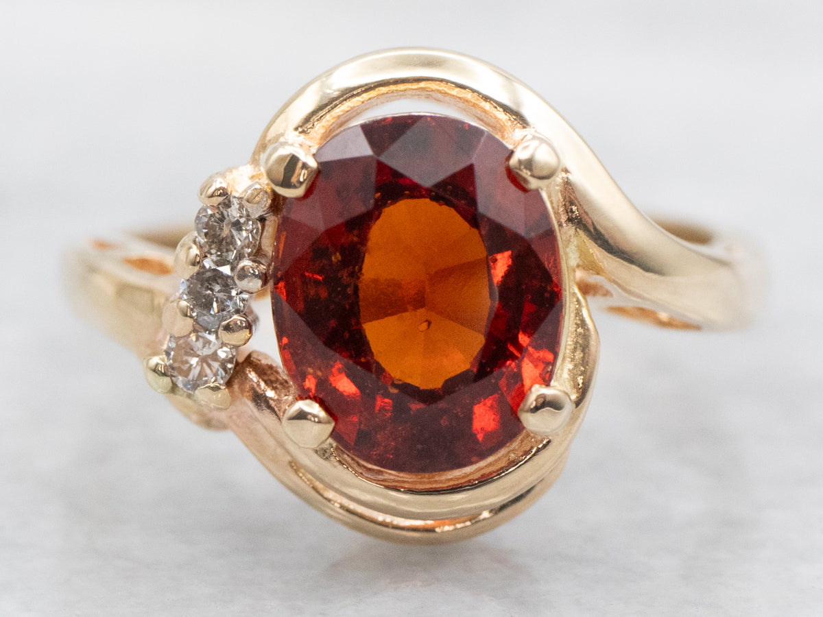 Hessonite Garnet and Diamond Bypass Ring