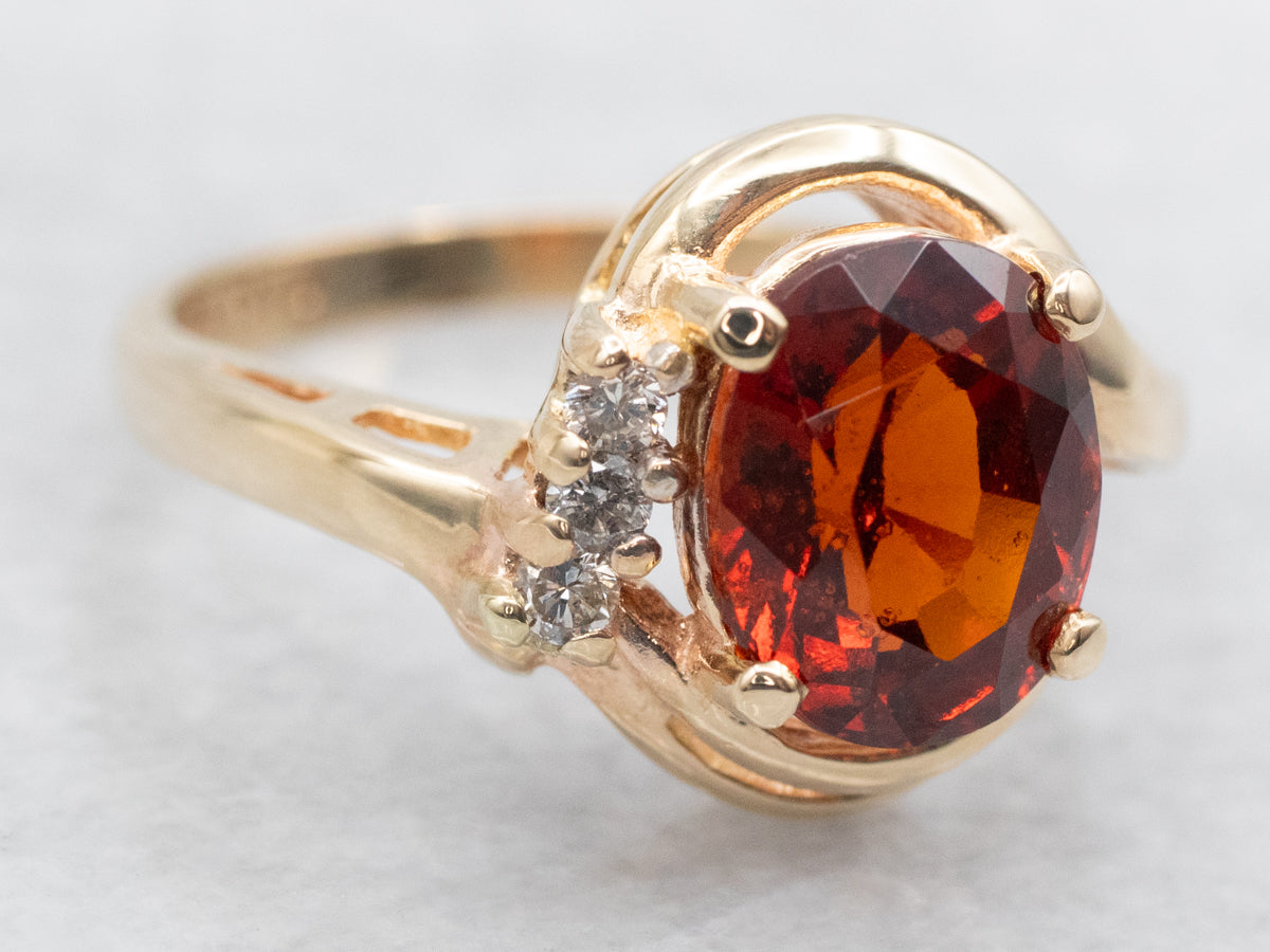 Hessonite Garnet and Diamond Bypass Ring