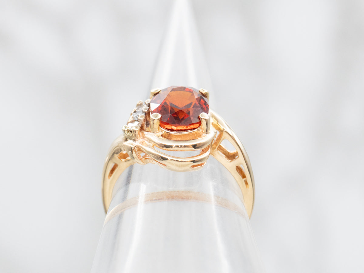 Hessonite Garnet and Diamond Bypass Ring