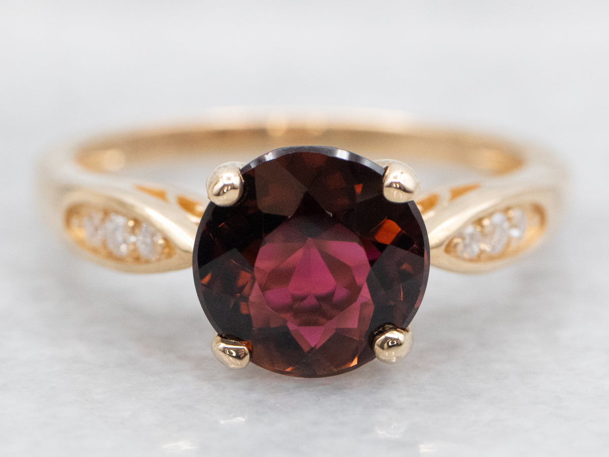 Modern Gold Red Tourmaline and Diamond Ring