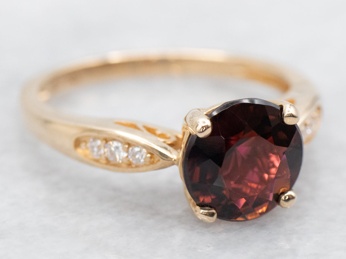 Modern Gold Red Tourmaline and Diamond Ring