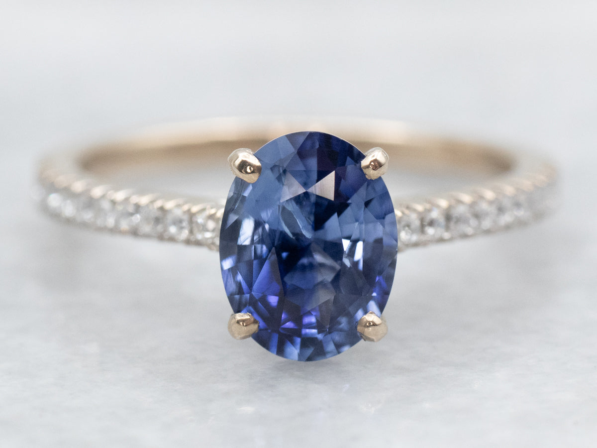 White Gold Sapphire and Diamond Engagement Ring